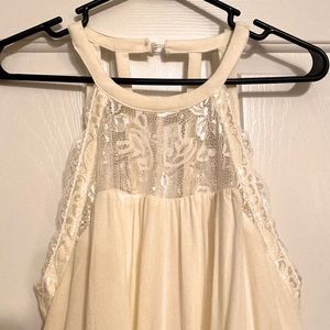Cream flowy maxi dress with lace accent